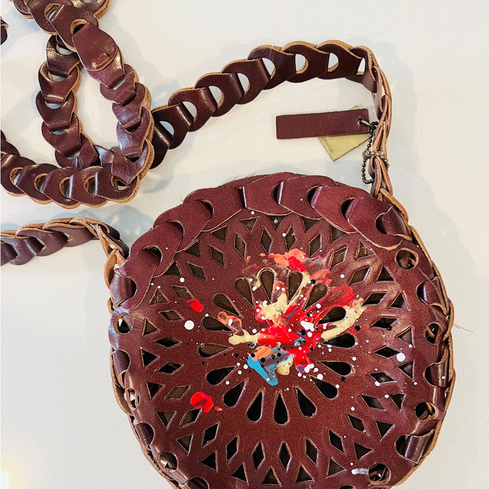 Artified Brown Leather Cross Body Bag